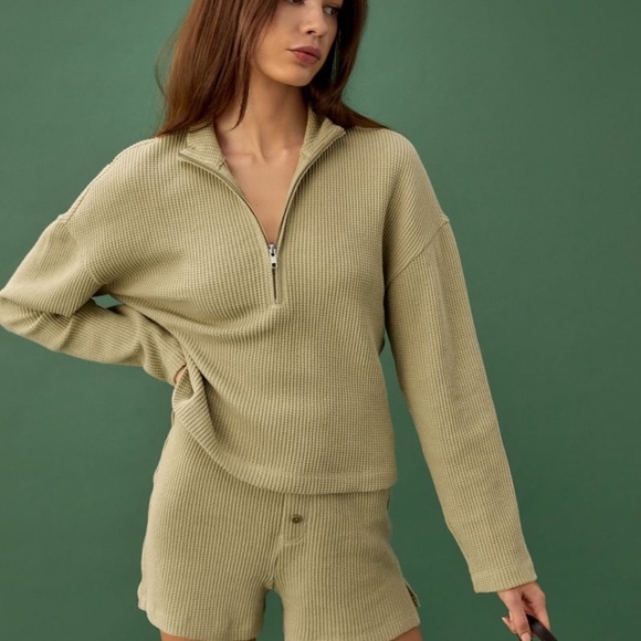 Reformation Yale Waffle Zip Size XS, Green - Picture 1 of 5